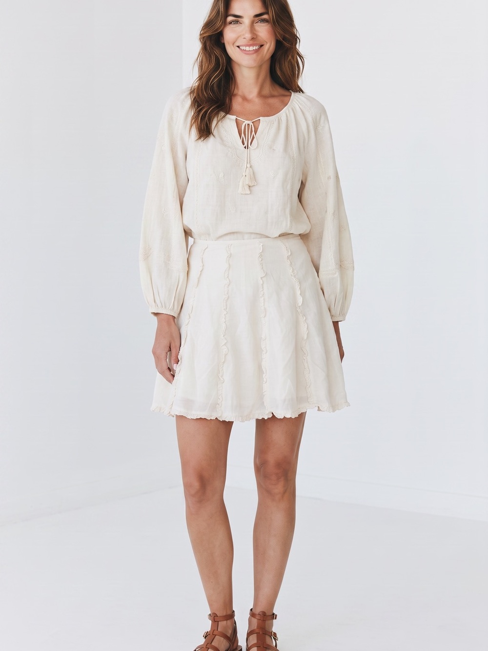 Allison Taylor Cream Circle Skirt - Mini Skater Style- 100% linen